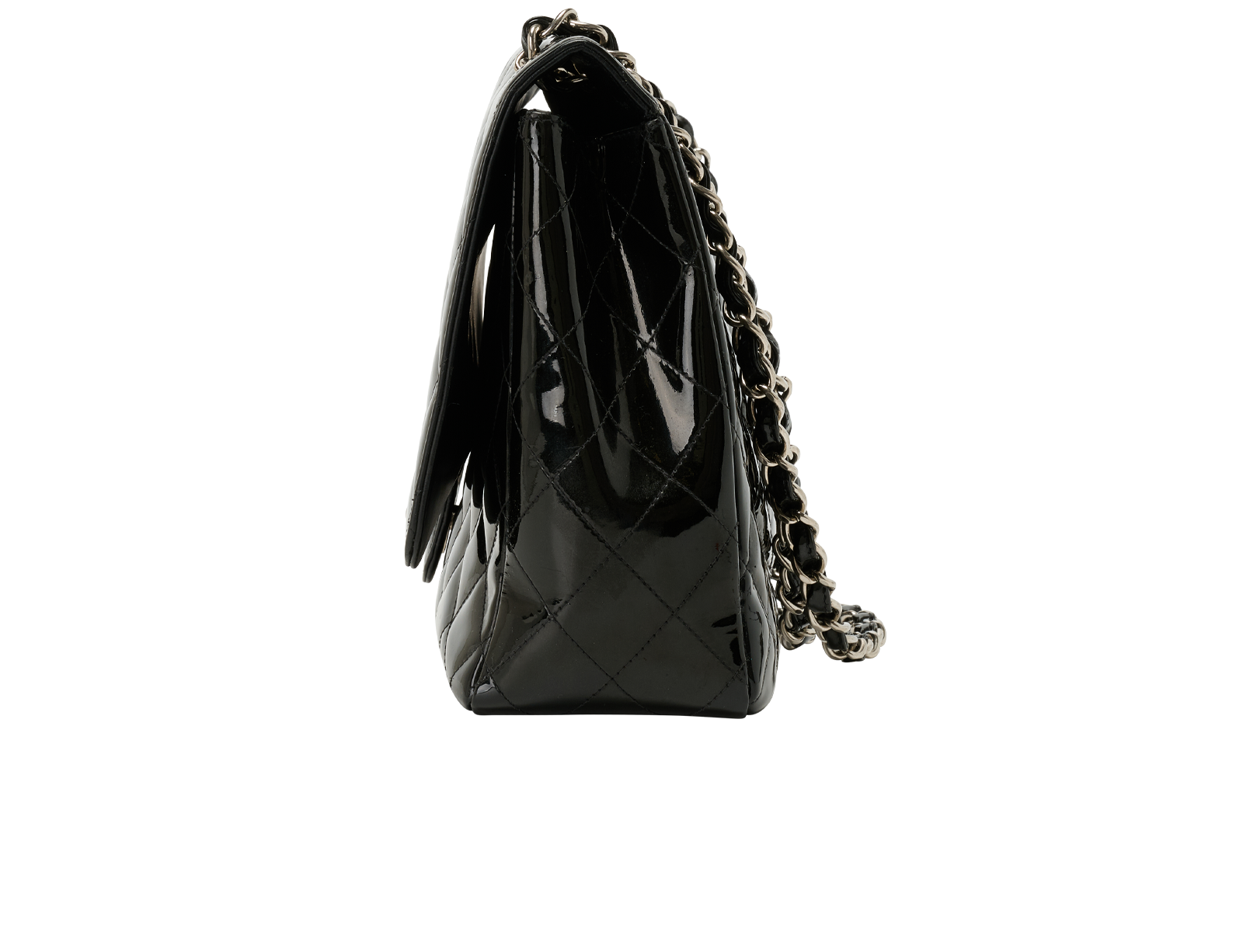 Maxi Classic Single Flap, &pound;2,900, Handbags, Black, Patent Leather, Bottom view